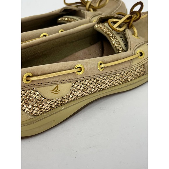 Sperry Shoes - Sperry Loafers Tan Gold Metallic Boat Shoes Women's Size 8M